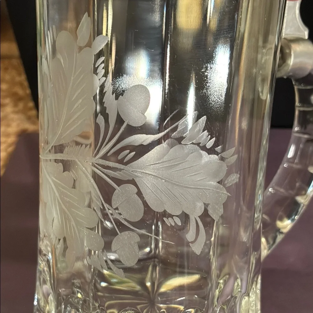 Zinn, Crystal Stein Mug with Etched Leaf Floral Pattern, West Germany